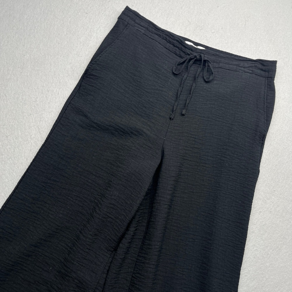 DKNY Black Wide Leg Textured Pants Drawstring Waist Boho Medium